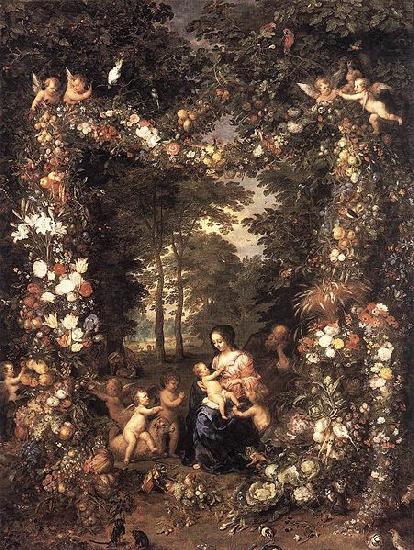 Jan Brueghel The Elder Heilige Familie in einem Blumen und Fruchtekranz china oil painting image